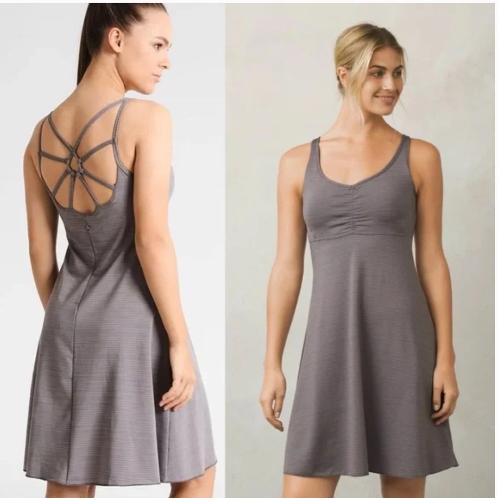 Prana Women's M Gray Pink Striped Dreaming Dress Athleisure Shelf Bra Strappy - Picture 7 of 7